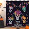 Day of The Dead Shower Curtain Mexican Spooky Halloween Hispanic Style Abstract Gothic Skeleton Floral Funny Flower Skull Sugar Fabric Bath Curtain with Hook, Black